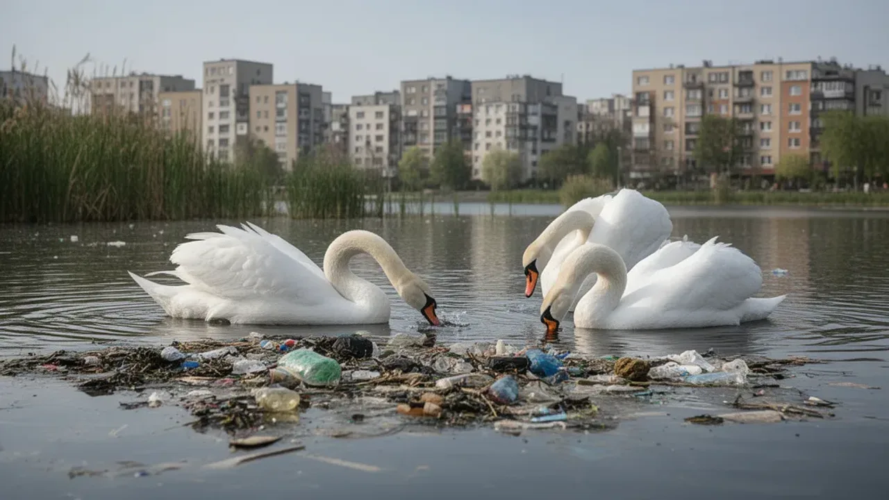 Łabędzie na stawie Borki – walka z zanieczyszczeniami