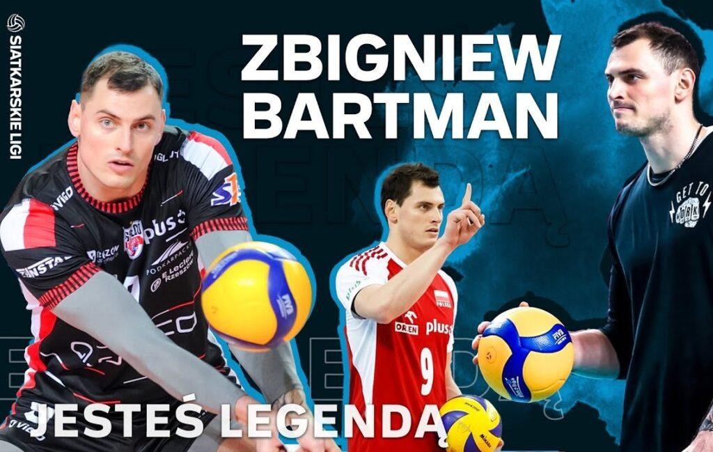 Alt: Zbigniew Bartman w akcji, wykonujący potężny atak na boisku siatkarskim, z dynamicznym ujęciem w locie.